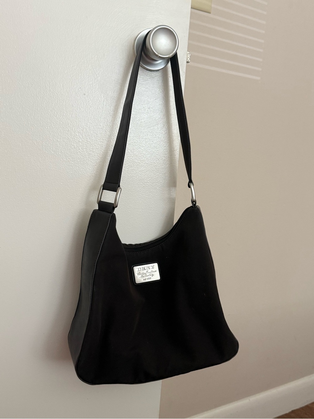 DKNY Vintage Brown Shoulder Bag with Silver Logo Plaque